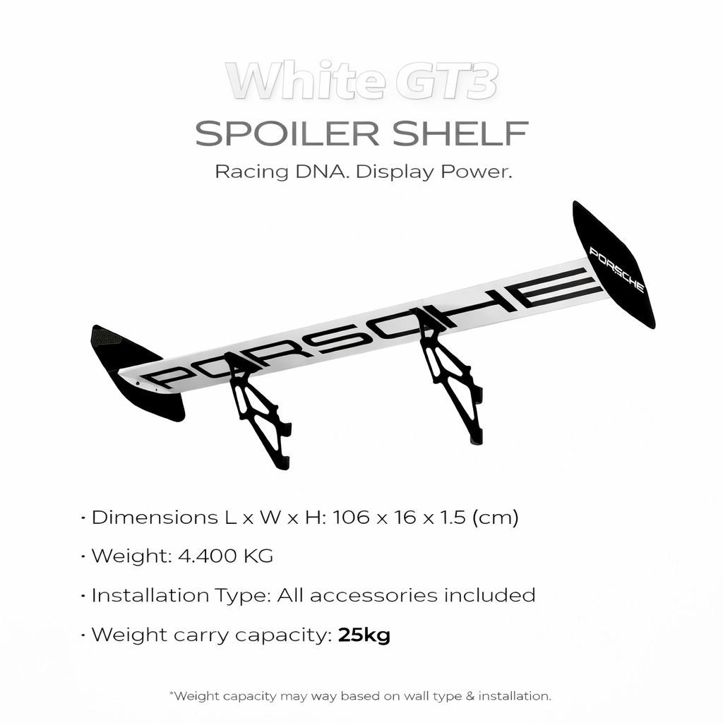 White GT3 spoiler shelf